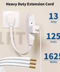 Ultra Handy 1-Foot 3-Outlet Extension Cord Two Pack Grounded Multi Outlet UL Listed 16/3 SPT-3 Cable plugged into wall