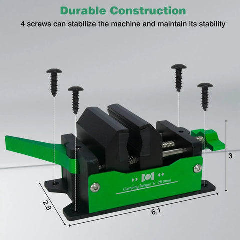 Golf Club Regripping Kit With Quick Release Vise Clamp For Grip Removal And Shaft Work Aluminum Golf Shaft Vise Clamp Heavy Duty Home Vise Clamp Tool Set with screws and measurements displayed