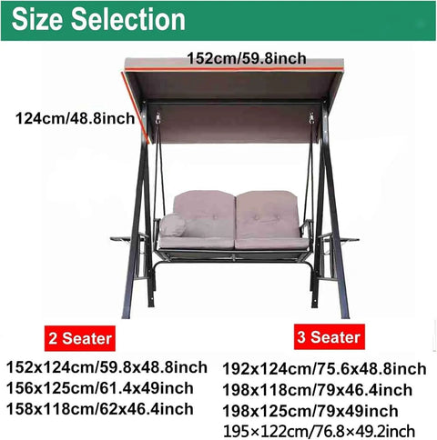 Replacement Canopy For Outdoor Swing Seat 2 To 3 Seater Patio Chair Waterproof All Weather Sun Shield 195x122cm size selection