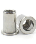 20 Piece Flat Head Threaded Insert Rivet Nuts Kit For Steel And ABS, Zinc Plated Iron And Carbon Steel Bodies With Knurled Design, Built Tough High Strength Non Deforming Threads Easy Install Durable Fastener Inserts. silver threaded rivet nuts