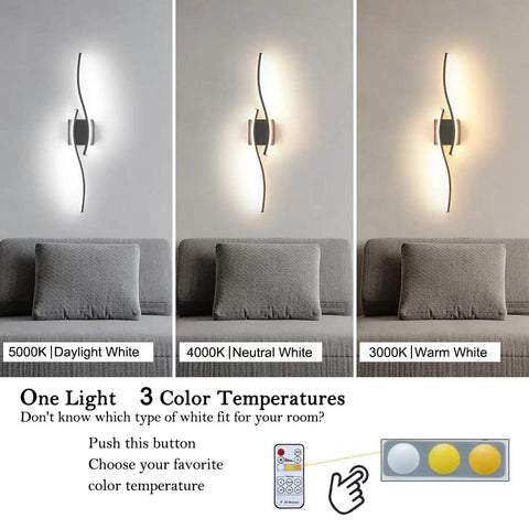 Modern Hardwired LED Wall Sconce Set Of Two With Remote Control, 3CCT Tunable 3000K 4000K 5000K, displayed in different color temperatures