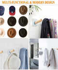 Adhesive Hat Hooks Set 10 Lb Capacity Wall Rack For Baseball Caps Snapbacks Visors Cowboy Hats And More With Extended Wooden Pegs Perfect For Closets Doors And Entryways 8 Pack displayed with hats and towels.