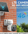4G LTE Solar Security Camera Wireless Outdoor With Built In SIM Card IP65 Rated mounted on a brick wall with solar panel.