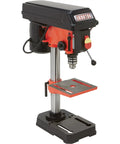 Benchtop Drill Press With Five Speed And Eight Inch Swing Half Inch Chuck Two Inch Vertical Stroke Depth Lock Ball Knob One Third HP Power Large Work Table For Precise Hole Drilling, side view
