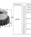 Top Shelf 25 Tooth 2 Module Spur Gear Motor Drive Part Built From Dang Solid 45 Carbon Steel for smooth power transmission.
