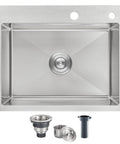 Top view of Drop In Kitchen Sink With Single Bowl 22 Inch By 18 Inch 9 Inch Deep Pro Grade 304 Stainless Steel Brushed Finish with assembly