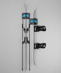 Ultimate Ski and Snowboard Wall Rack With Gravity Locking Design For Secure Non Slip Garage Storage holding skis and snowboard