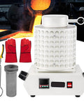 All In One Gold Melting Furnace Kit With 2000W Electric Smelter Reaches 1150 C And 2102 F Fast Melts Gold Silver Copper Aluminum For Pros Includes Graphite Crucible Heat Insulating Gloves Tongs And Insulation Net White 2kg Capacity