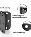 24 Pack Matte Black Interior Door Hinges No Squeak 3.5 Inch Rounded Corner With Five Eighths Radius And Removable Pin Heavy Duty Iron