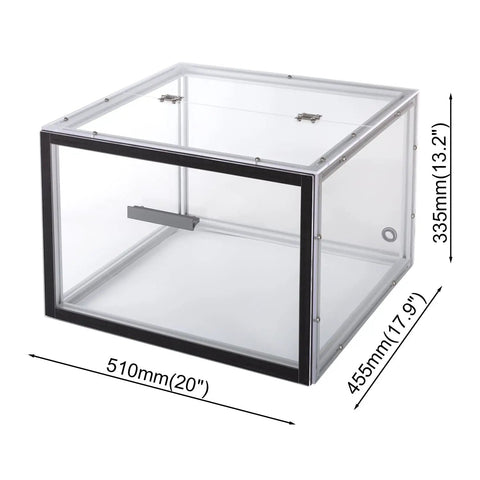 Clear Acrylic CNC Enclosure For 3018 PRO, 3018, MX3, 1810 PRO, 1610 CNC Router Machines, 510 x 455 x 335 mm, front view.