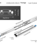 Full Extension Ball Bearing Locking Drawer Slides With Side Mount Installation Built In Locking To Fix Position Beefy Heavy Duty Support Up To 250 Lbs Lengths From 10 To 60 Inches Smooth Glide No Lock Color Multiple Sizes, 10-60 in, steel, side view