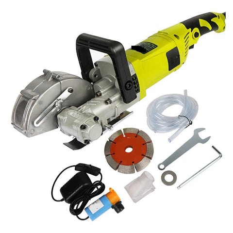 Beast 8300W Wall Chaser Power Tool for Slotting and Concrete Cutting with accessories, including discs and wrench.