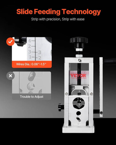 Manual Wire Stripping Machine For Copper 0.06-1.5 Inch Strips With Hand Crank Or Drill Powered Visible Depth Reference No Fuss