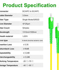Five Pack 0.3 Meter SC APC To SC APC Fiber Optic Patch Cords Single Mode OS2 G652D specs and SC APC connectors.