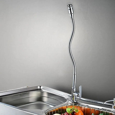 Outdoor Kitchen Sink Faucet, 360 Degree Rotatable, Deck Mounted, Single Hole, Single Handle Cold Water Tap With Flexible Neck, Chrome Finish