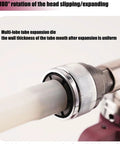 Pex Expansion Tool Kit With 16 To 32mm Expander Heads, close-up of expansion head with aluminum plastic tube in hard case