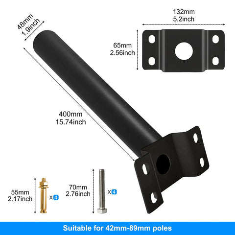 Beefy Heavy Duty Light Pole Mount Bracket For Outdoor Solar Street Lights 1.9 Inch Thickened Galvanized Steel Arm Kit LED Lamp Post Extension Fixture Sturdy Endurance Arm For Flood Fog Spotlight Lighting