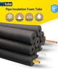 Stack of black EPDM Pipe Insulation Foam Tubes 3/8 Inch ID, 3/8 Inch Wall, 6 Feet Long for guitar stands and roof racks