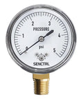 Front view of Low Pressure Capsule Gauge 0 To 5 Psi, 2-1/2 Inch Dial, 1/4 Inch NPT Lower Mount, Chrome Plated Steel Case