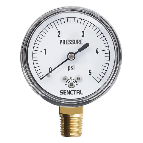 Front view of Low Pressure Capsule Gauge 0 To 5 Psi, 2-1/2 Inch Dial, 1/4 Inch NPT Lower Mount, Chrome Plated Steel Case
