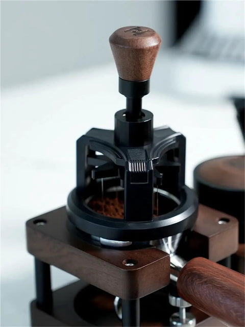 Hit The Mark Every Time With This Rock Solid 58mm Magnetic Stirrer For Espresso Portafilter with wooden handle.