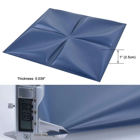 Navy Blue 3D PVC Wall Panel With Large Flower Petal Design Waterproof Fire Resistant Lightweight DIY Friendly, close-up of panel thickness.