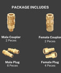 Pro High Flow Air Coupler and Plug Kit, Fourteen Piece V Style Set, One Quarter Inch NPT, Solid Brass Quick Connect Fittings