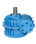 Heavy Duty Compact Worm Gear Reducer Box For Industrial Machinery And Motor Drives showing blue metal housing and shaft.