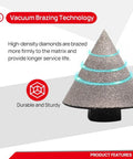 DT-DIATOOL diamond beveling chamfer bit for granite and marble; conical diamond-coated grinding tip with 5/8-11 thread