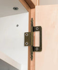 Premium Bronze Iron Butt Hinges Non Mortise Cabinet Door Hardware close-up showing installation on cabinet edge.