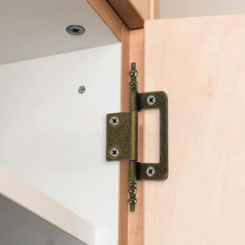 Premium Bronze Iron Butt Hinges Non Mortise Cabinet Door Hardware close-up showing installation on cabinet edge.