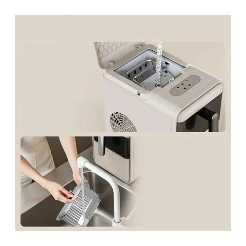 Top view of Quick Freeze Countertop Ice Maker For Home And Dorm slamming out ice cubes with water filling system.
