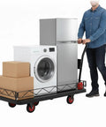 Heavy Duty Two In One Flatbed Cart With Removable Cage And Folding Platform, Hand Truck For 2000 Lb Loads, Silent TPR Wheels, Steel Wire Fence, Easy Conversion To Flatbed, Built Tough For Warehouse And Shop Transport, moving washer and boxes