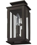 Transitional One Light Outdoor Wall Lantern in Bronze Dark Finish with Clear Glass Princeton Collection Handcrafted Brass Exterior