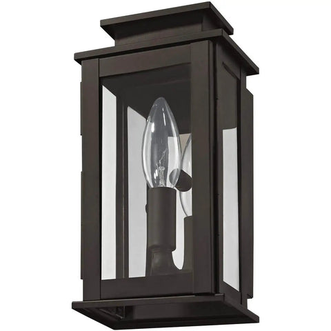 Transitional One Light Outdoor Wall Lantern in Bronze Dark Finish with Clear Glass Princeton Collection Handcrafted Brass Exterior