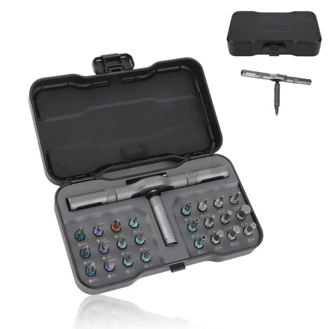 24 In 1 Magnetic Ratchet Screwdriver Set With Case And Detachable T Handle, Mini Precision Bit Kit in open case