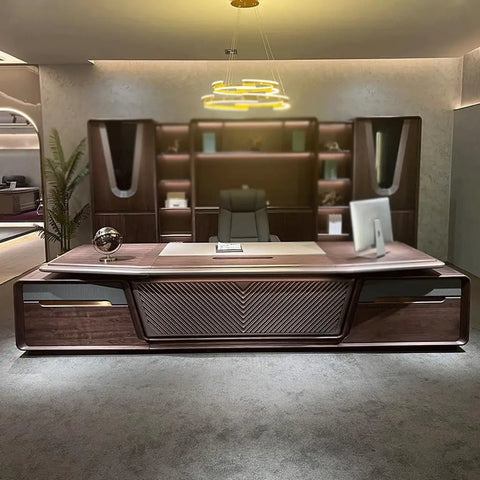 Level Up Your Home Office Game With This Heavy Duty Black Walnut Boss Desk Featuring A Spacious Surface And Rock Steady Build.