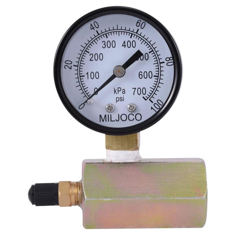 SharkBite 3/4-in pressure test kit with brass push-to-connect fitting and MILJOCO gauge (0-100 psi) for PEX, copper.
