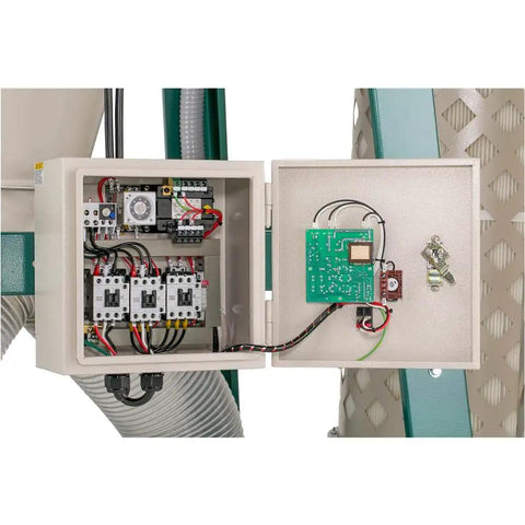 Inside view of the control panel of a Heavy Duty 10 Horsepower 3 Phase Cyclone Dust Collector With 4029 CFM Suction.