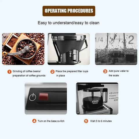 Stainless Steel Drip Coffee Maker With Thermal Base Keeps Coffee Hot For Hours Easy Water Level Display instructions