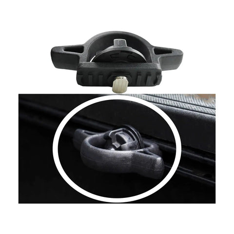 Heavy Duty Truck Bed Cleat Anchor For Toyota Tacoma And Tundra Deck Track System shows black nylon cleat for secure cargo.