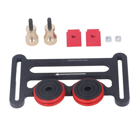 Rock Solid Double Wheel Bearing Locator Boards For Table Saw Featuring Grippy Rubber Rollers And Precision Sliding Plates for precise wood feeding.