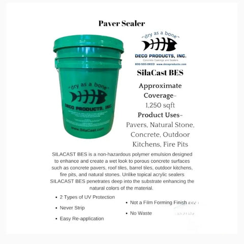 Heavy Duty Penetrating Concrete Sealer With A Slick Wet Look Finish For Pavers And Natural Stone No Fuss One Coat Application in a 5-gallon bucket.