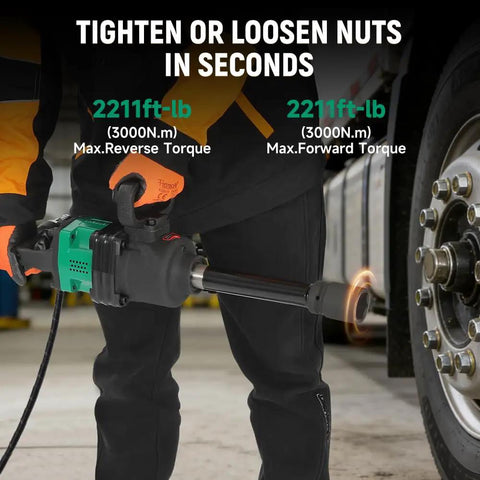 Close-up of 1 Inch Air Impact Wrench Kit Pumping Out 2211 Ft Lbs Beast Mode Torque With Twin Hammer in action.