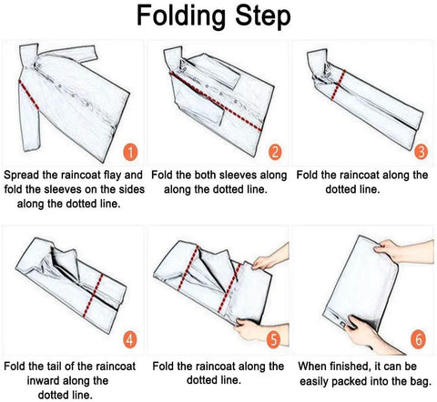 Folding instructions for Ultra Lightweight Reusable Rain Ponchos For Adults 2 Pack With Hood Unisex Waterproof Rain Gear