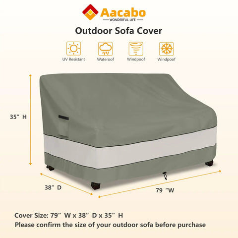 Outdoor Sofa Cover For Patio Furniture 79W 38D 35H Waterproof Heavy Duty Grey Green Built To Last All Weather Protection Fits Sofa Loveseat And 3 Seater Benches Great For Deck Patio Coverage.