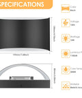 Specifications for Straight Up Modern Matte Black LED Wall Sconces Set Of Two Hardwired Fixtures With 3000K Warm White Glow.