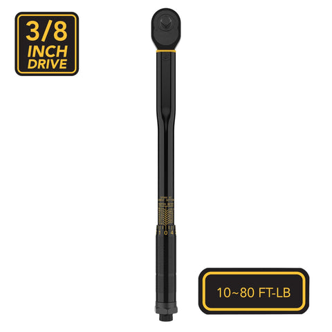 Three Eighth Inch Drive Click Torque Wrench With Ten To Eighty Foot Pounds And Thirteen Point Six To One Hundred Eight Point Five Newton Meters