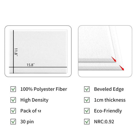 12 Pack Soundproof Acoustic Wall Panels With Strong Adhesive Backing Textured Polyester Fiber Noise Reduction Tiles dimensions and features.