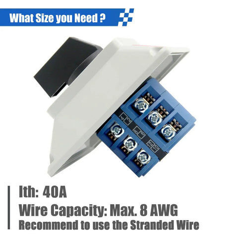 40 Amp Changeover Switch With Exterior Box showing wiring capacity, 4 Positions And 3 Poles, IP65 Rated for electrical panels and industrial control